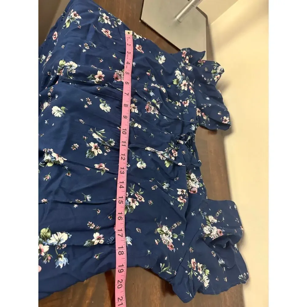 Torrid Navy Blue with Floral Babydoll Challis Lace-Up Hi Low Top 1X NWT